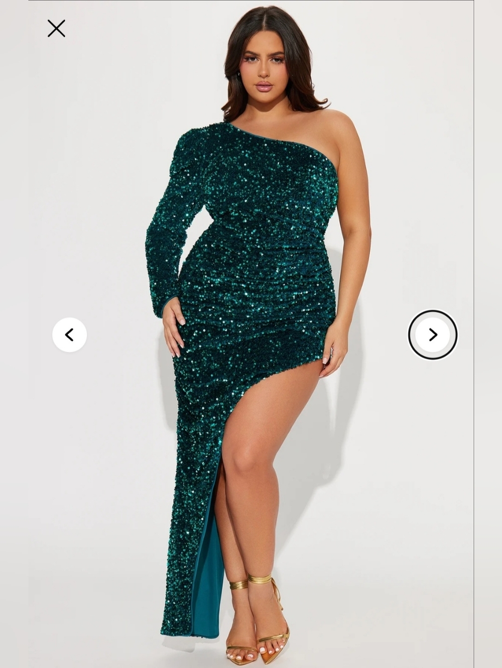 Fashion Nova Womens One-Shoulder Sequin Gown in Teal